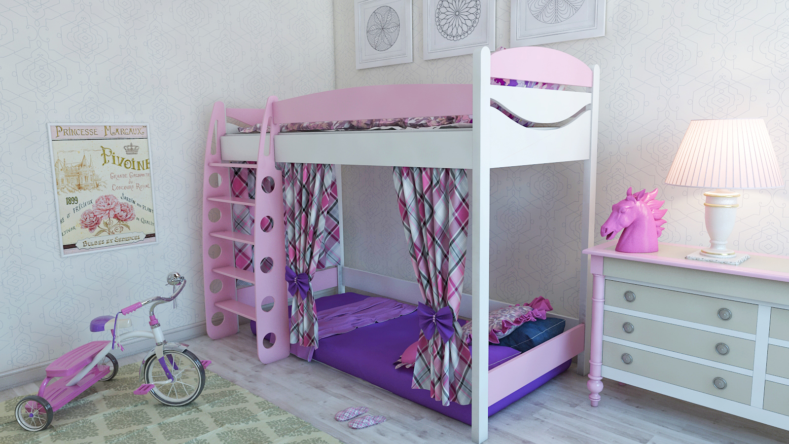 Декор двухъярусной кровати для девочек